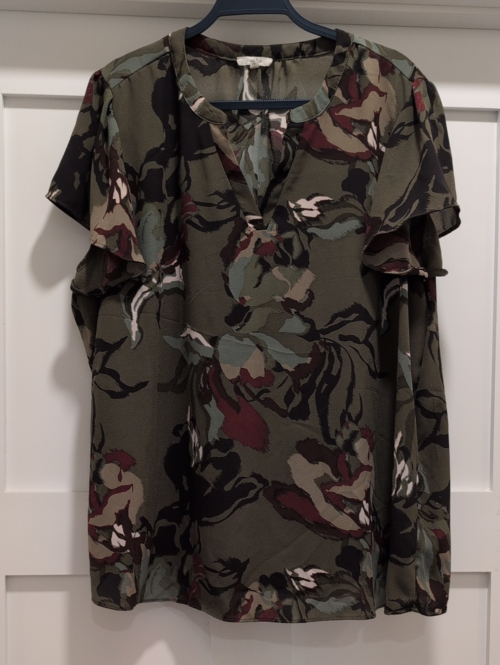 Maurices Olive Green Floral Ruffle Sleeve Blouse